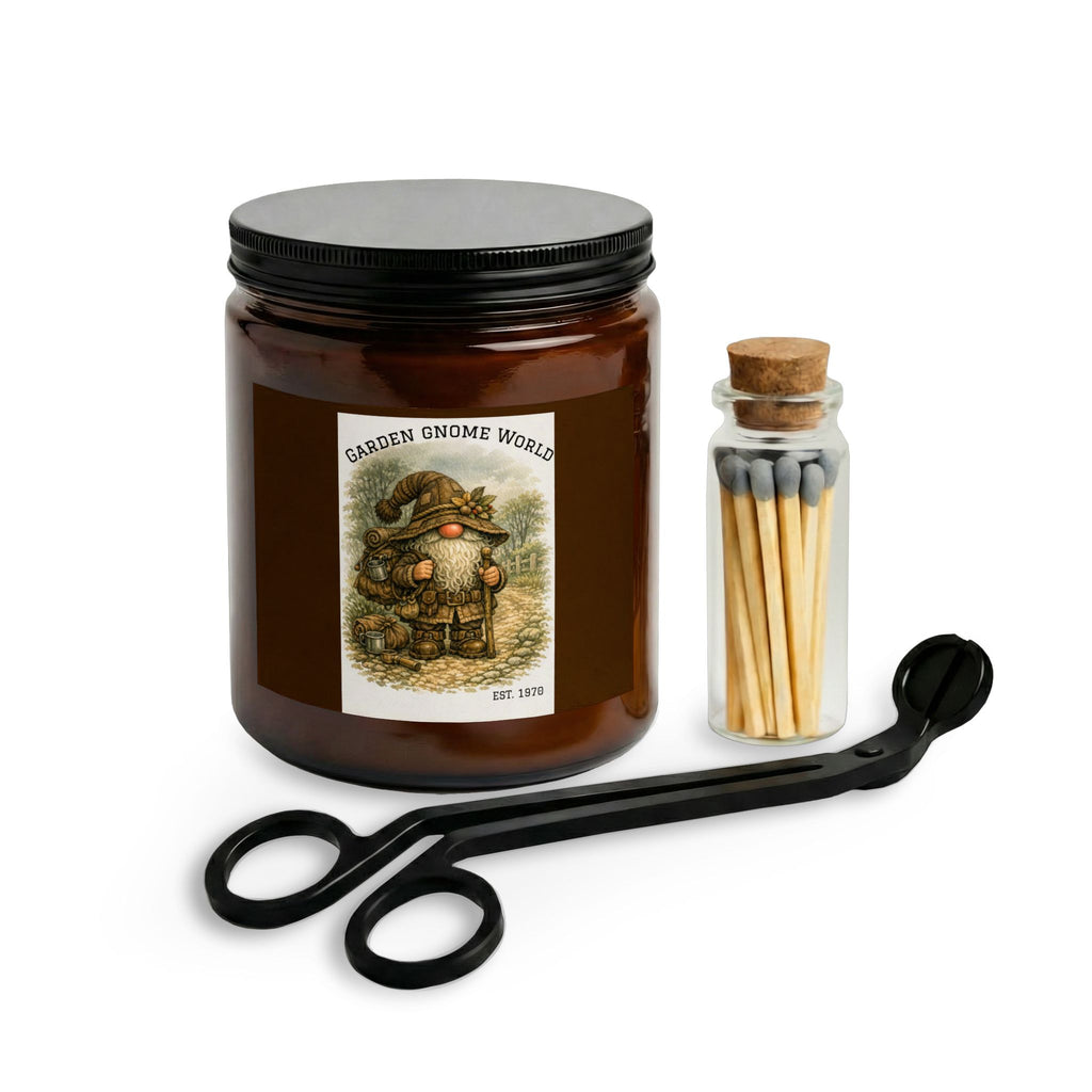 Garden Gnome Candle Set with Matches & Wick Trimmer