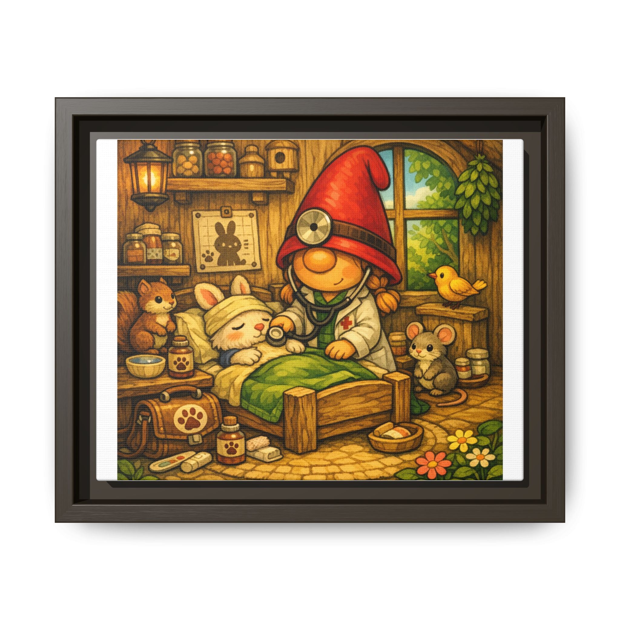 Gnome Girl Vet Nursery Wall Art — Framed Matte Canvas