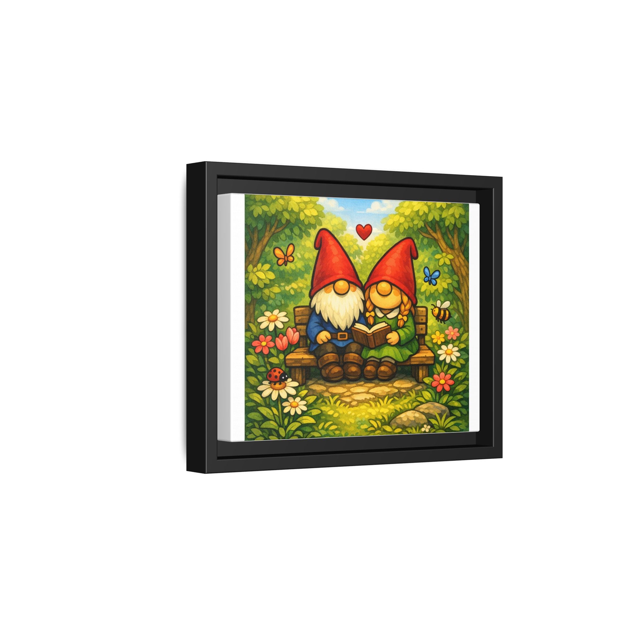 Gnome Couple Love Matte Framed Canvas — Whimsical Garden Wall Art