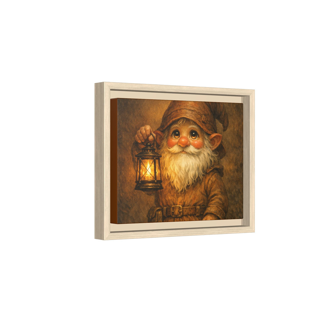 Bright eyes Gnome Lantern Framed Canvas Art — Whimsical Cozy Nursery Wall Decor