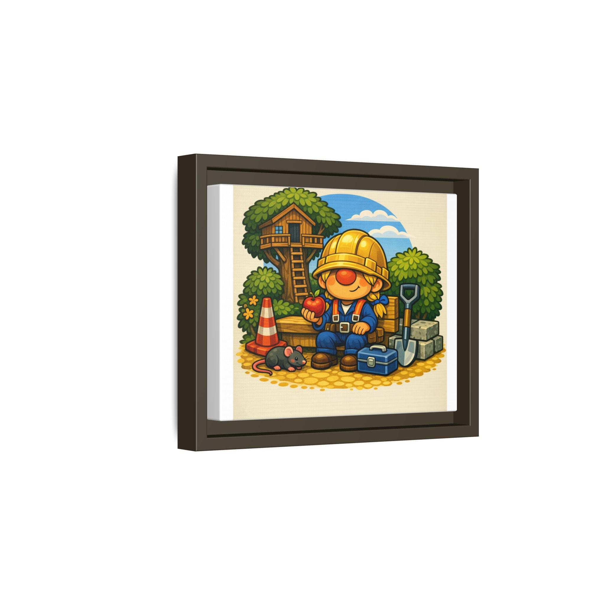 Gnome Girl Construction Worker Framed Art Print — Cute Builder Treehouse Matte Canvas