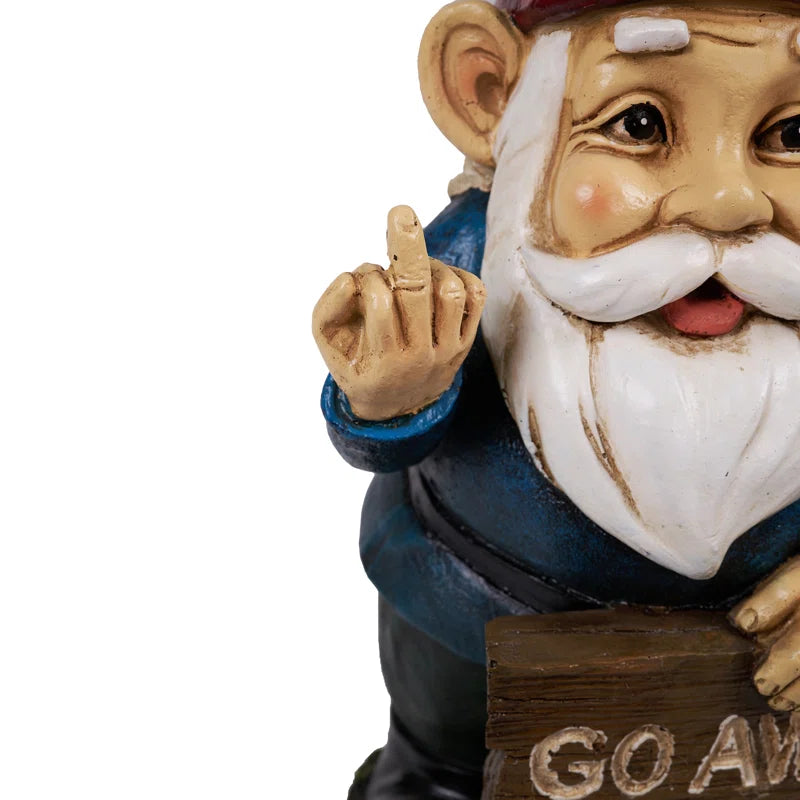 Gnome Holding a Go Away Sign