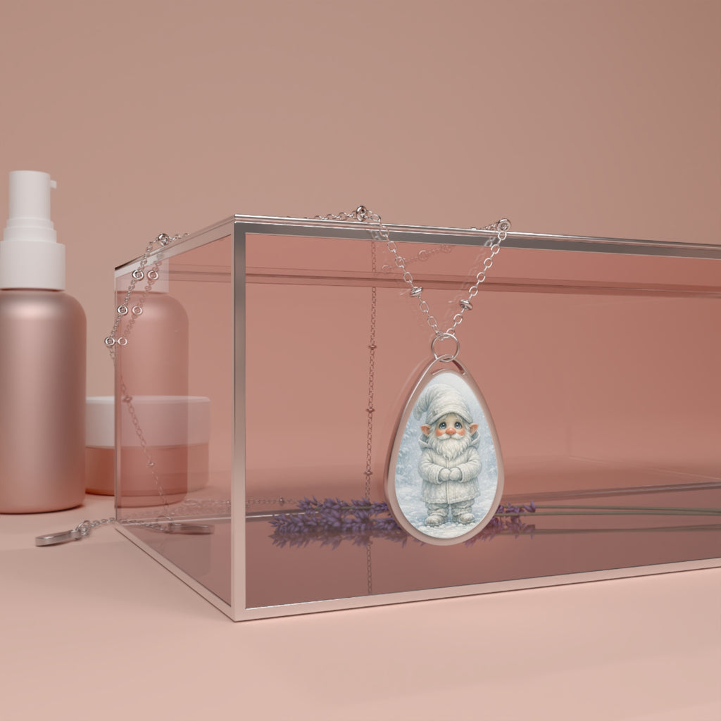 Oval Necklace — Winter Gnome Teardrop Pendant