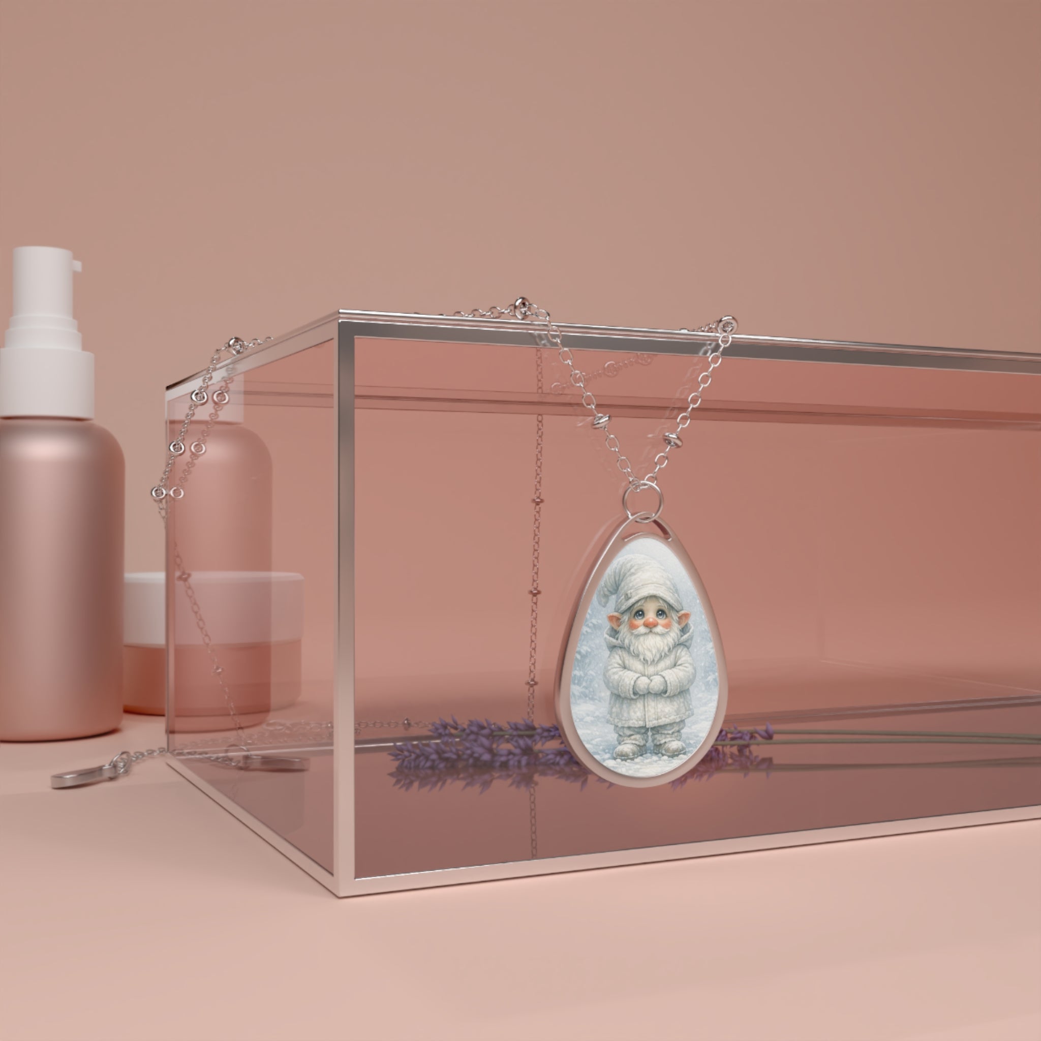 Oval Necklace — Winter Gnome Teardrop Pendant