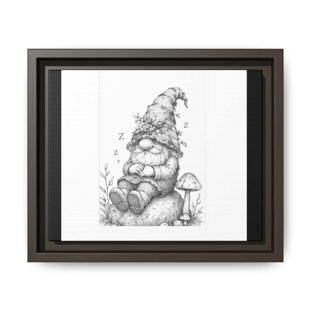 Sleepy Gnome Pencil Matte Canvas Framed Art — Woodland Nursery Wall Decor - Moss