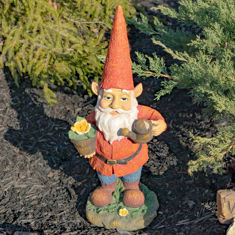 Spring Gnome Garden Statue with Flower Pot and Watering Can 20.5"