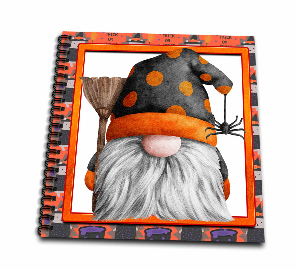 3dRose Cute Halloween Gnome with A Broom and Spider - Drawing Books (db-369201)