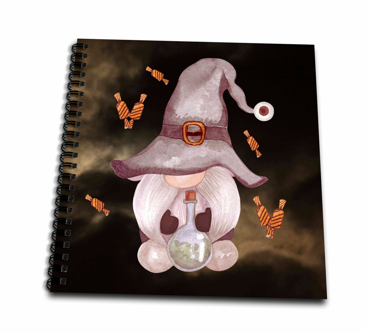 3dRose Halloween Gnome Witch Magic Vile Candy Black Cloudy Sky - Drawing Books (db-371184)
