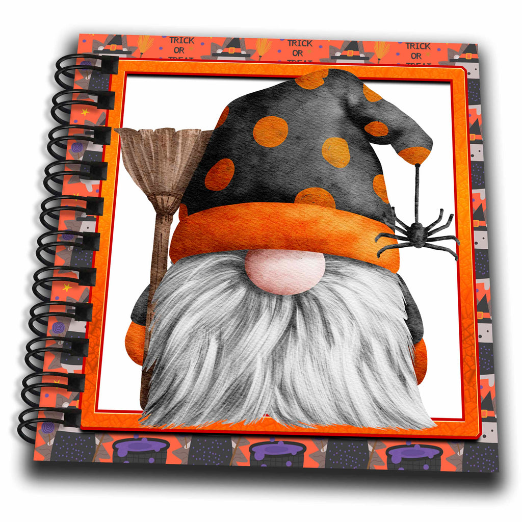 3dRose Cute Halloween Gnome with A Broom and Spider - Drawing Books (db-369201)