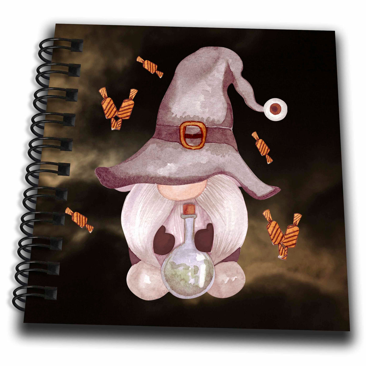 3dRose Halloween Gnome Witch Magic Vile Candy Black Cloudy Sky - Drawing Books (db-371184)