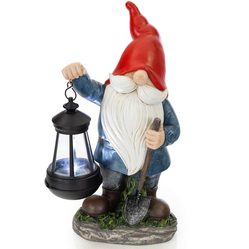Earnest Garden Gnomes with Lantern - Solar Powered Light Garden Gnome for Outdoor Decor