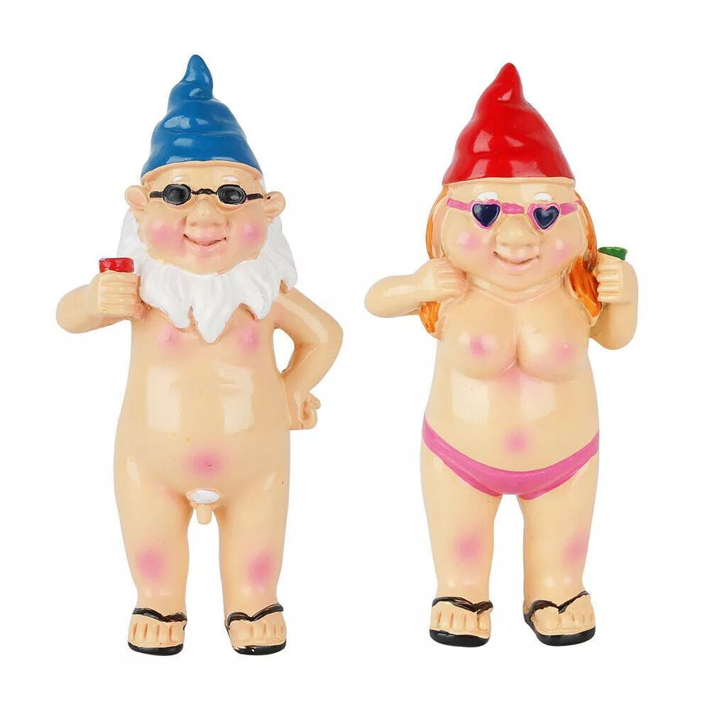 2 PCS Naked Gnomes Statues - 4.7 Inch 