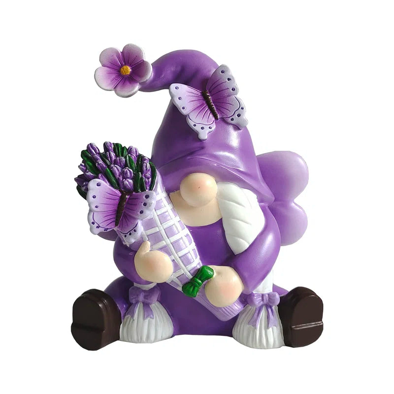Purple Gnome with flowers and butterfly 