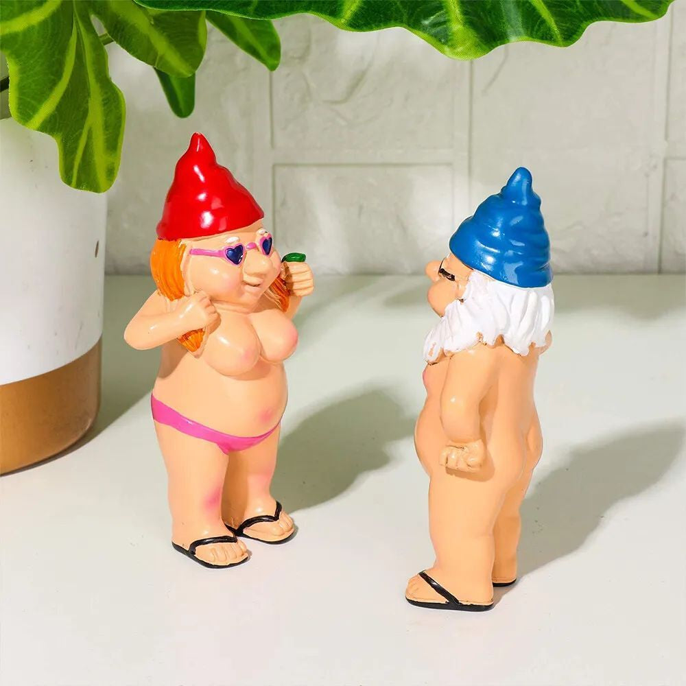 2 PCS Naked Gnomes Statues - 4.7 Inch 
