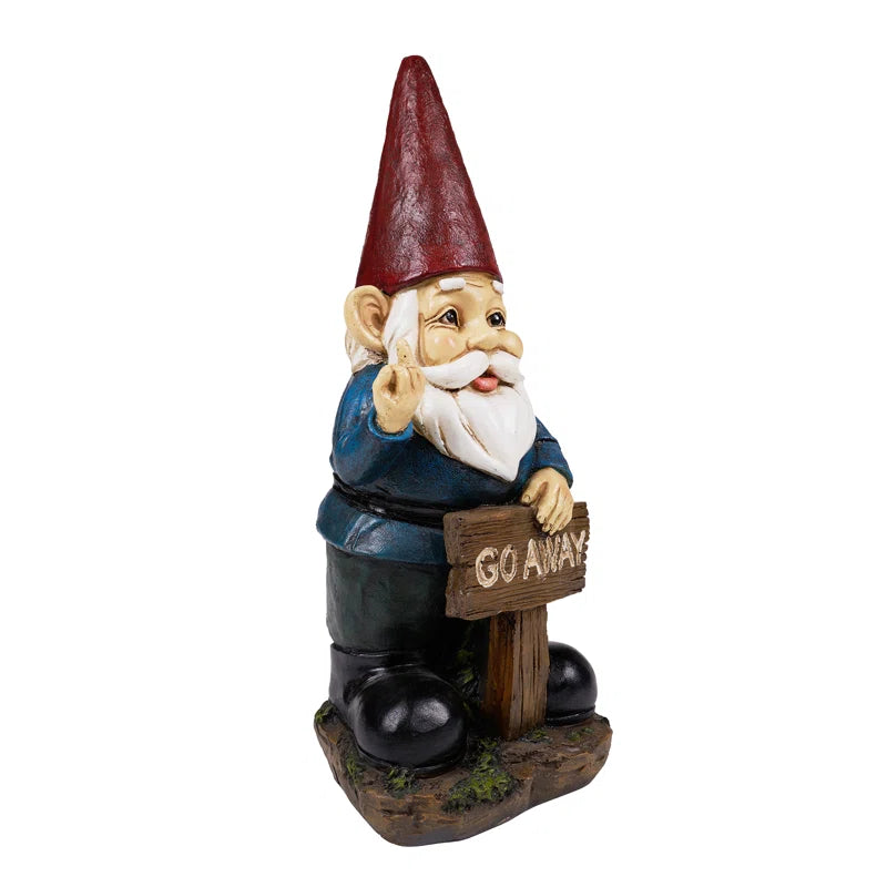 Gnome Holding a Go Away Sign