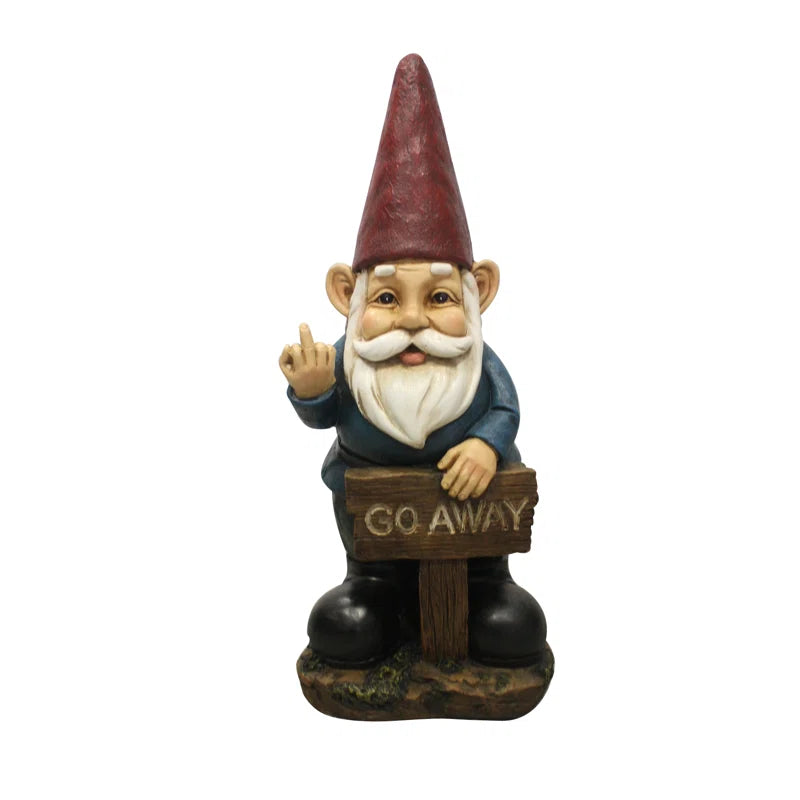 Gnome Holding a Go Away Sign