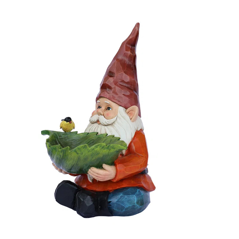 Funny Garden Gnome Holding Bird Bath