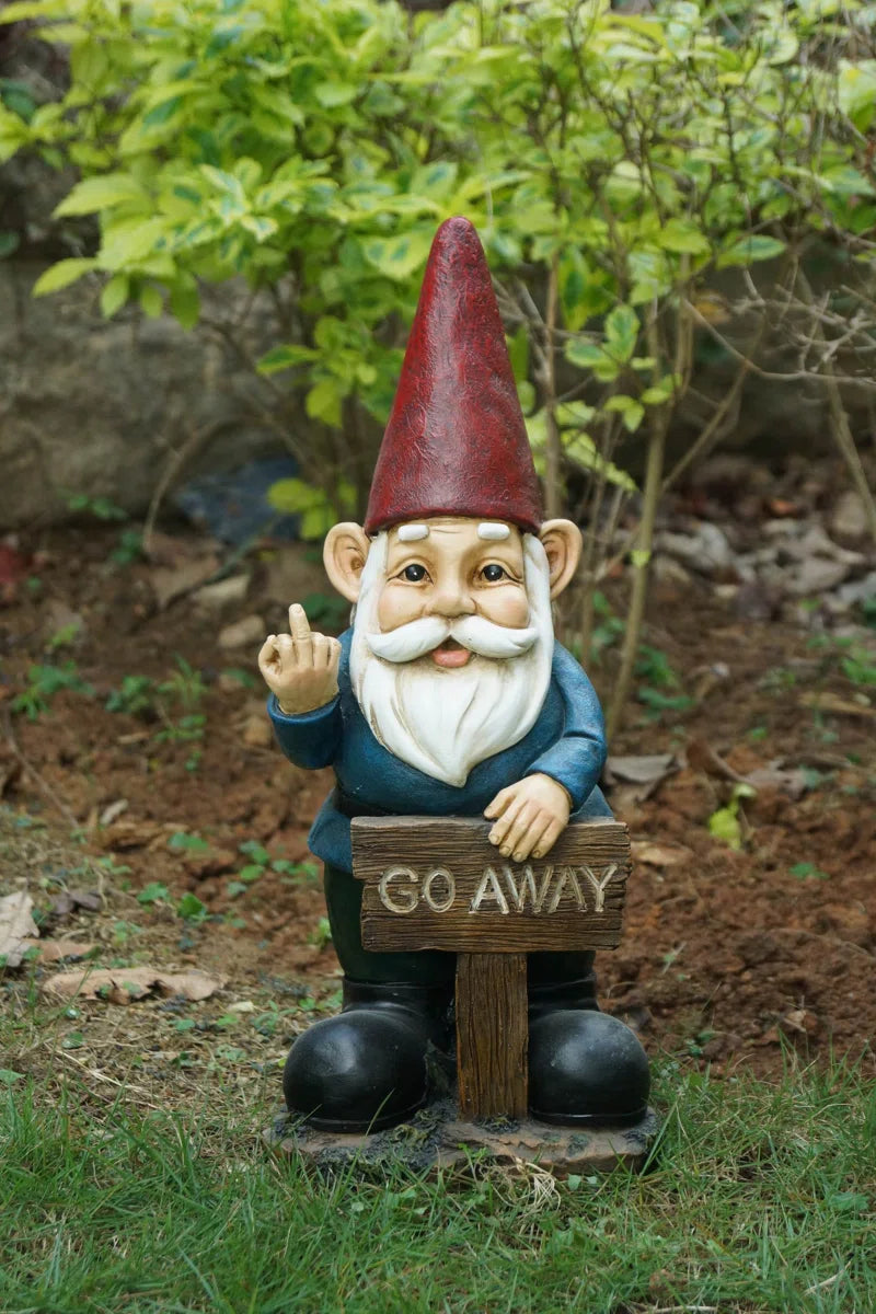 Gnome Holding a Go Away Sign