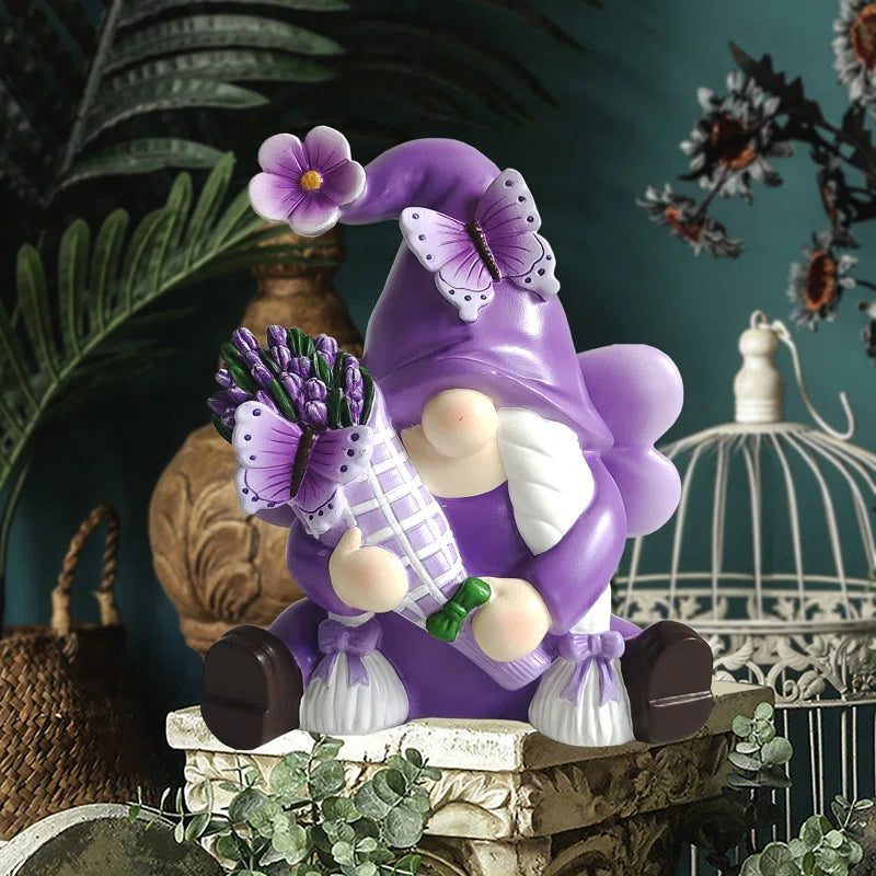 Purple Gnome with flowers and butterfly 