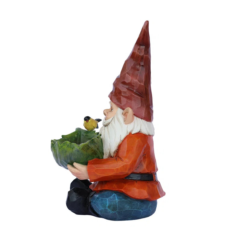 Funny Garden Gnome Holding Bird Bath