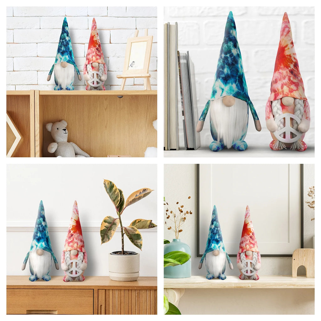 Hippie Gnomes Plush Tie Dye Groovy Home Decor Tomte Gnome