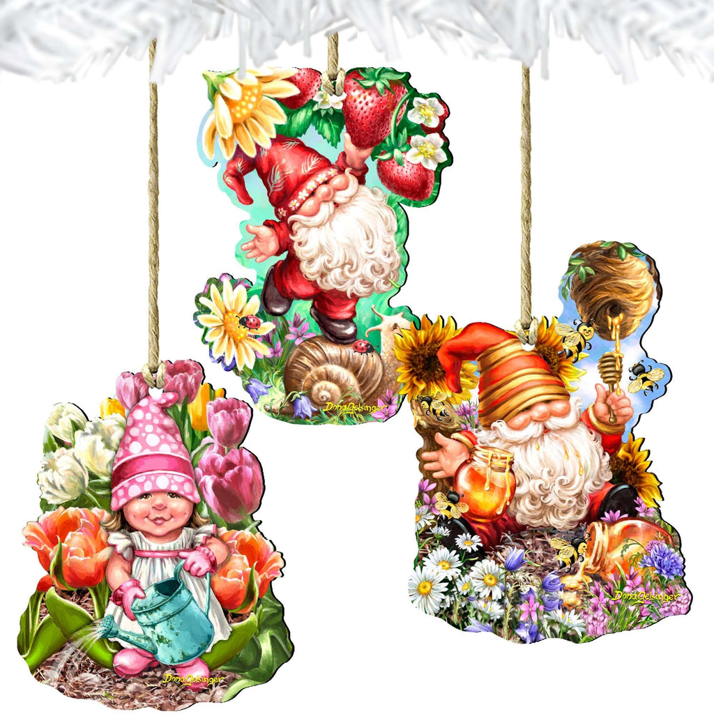 Gnomes Wooden Ornaments Set of 3 by Gelsinger - Christmas Santa Snowman Decor - 8461060-S3-DG