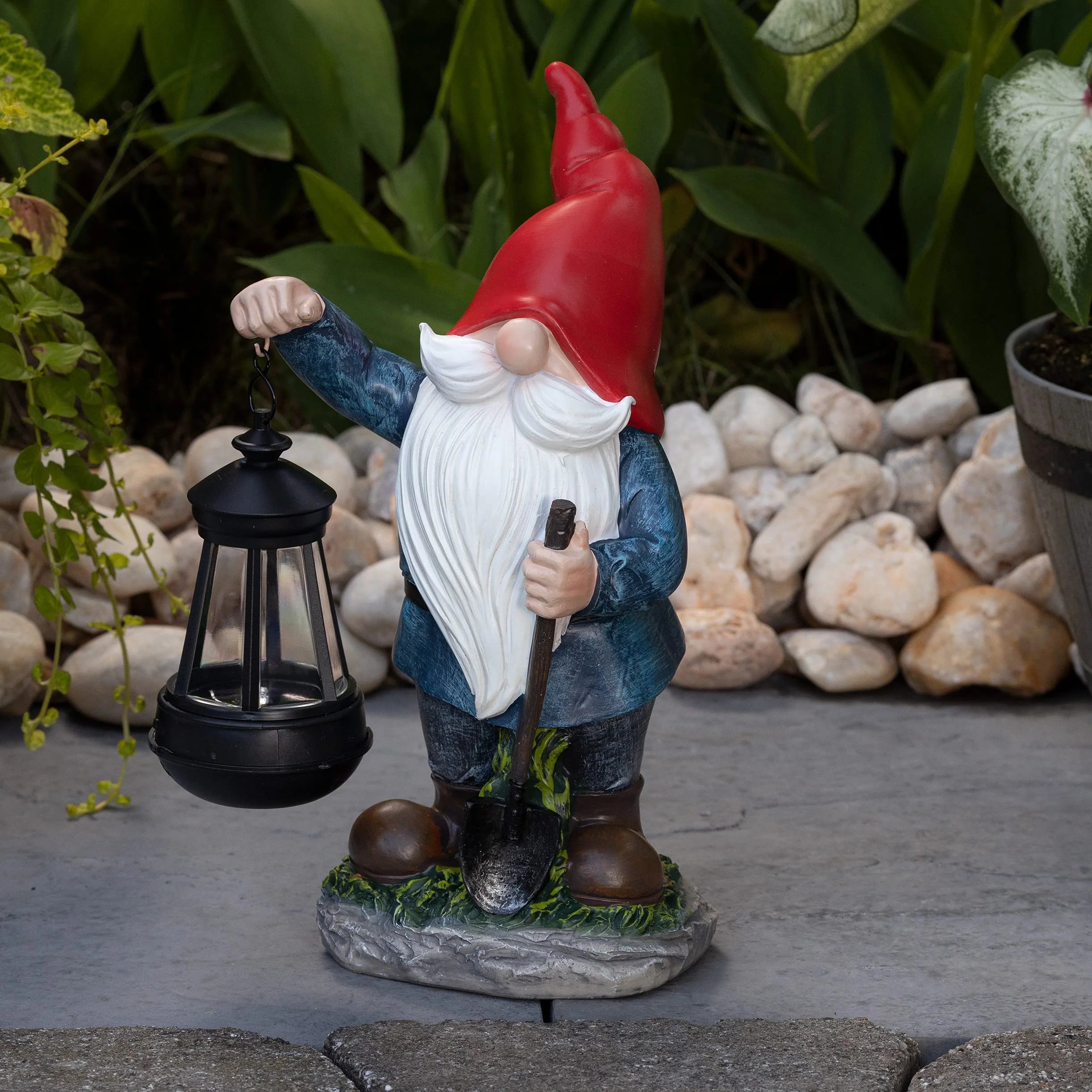Earnest Garden Gnomes with Lantern - Solar Powered Light Garden Gnome for Outdoor Decor