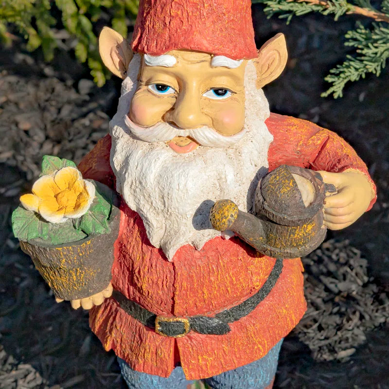 Spring Gnome Garden Statue with Flower Pot and Watering Can 20.5"