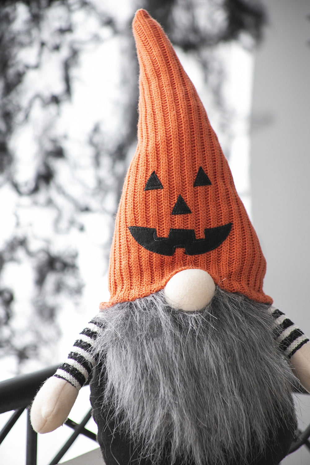 Set of 2 Fabric Sitting Gnomes with Jack-o-Lantern Detail - Orange