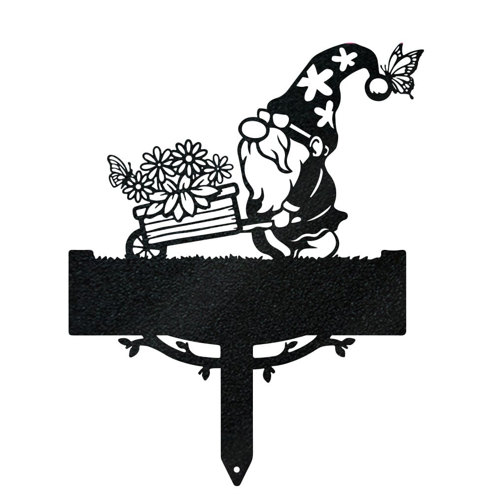 Custom Garden Gnome Wheelbarrow Monogram - Metal Yard Signs