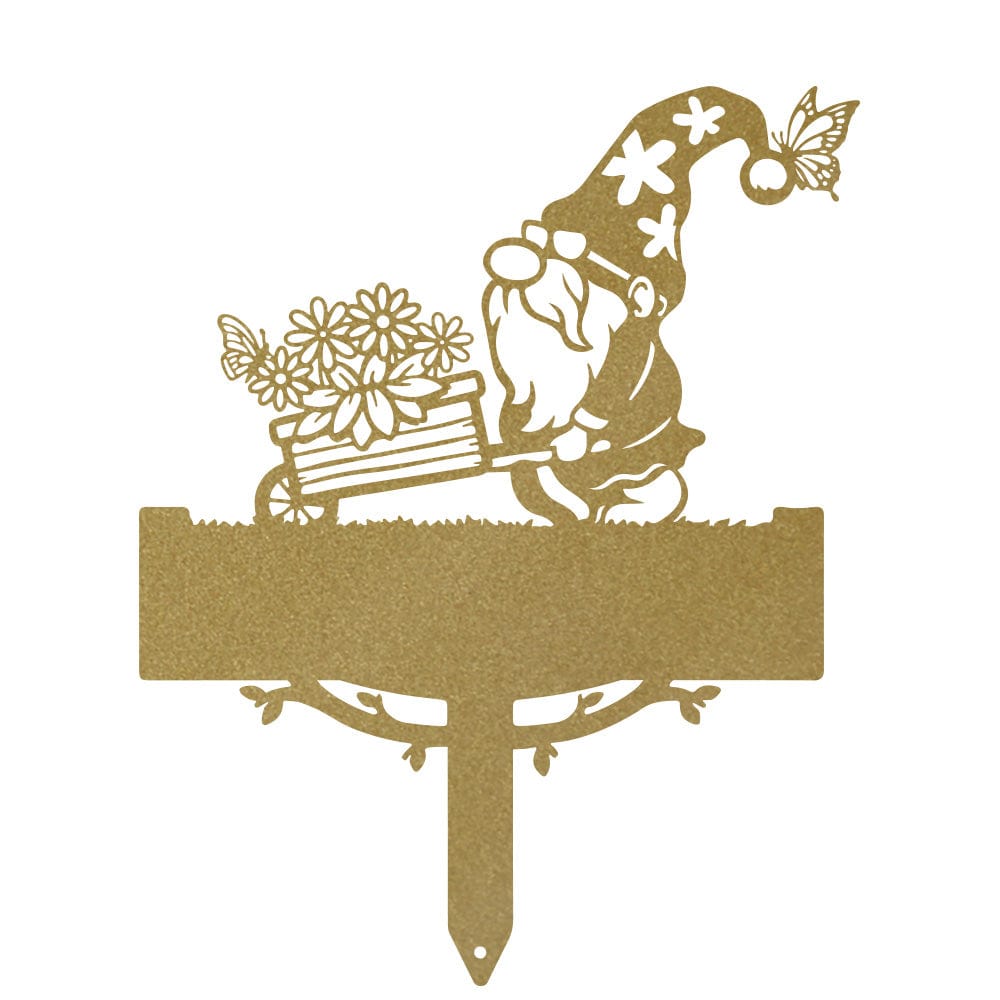 Custom Garden Gnome Wheelbarrow Monogram - Metal Yard Signs