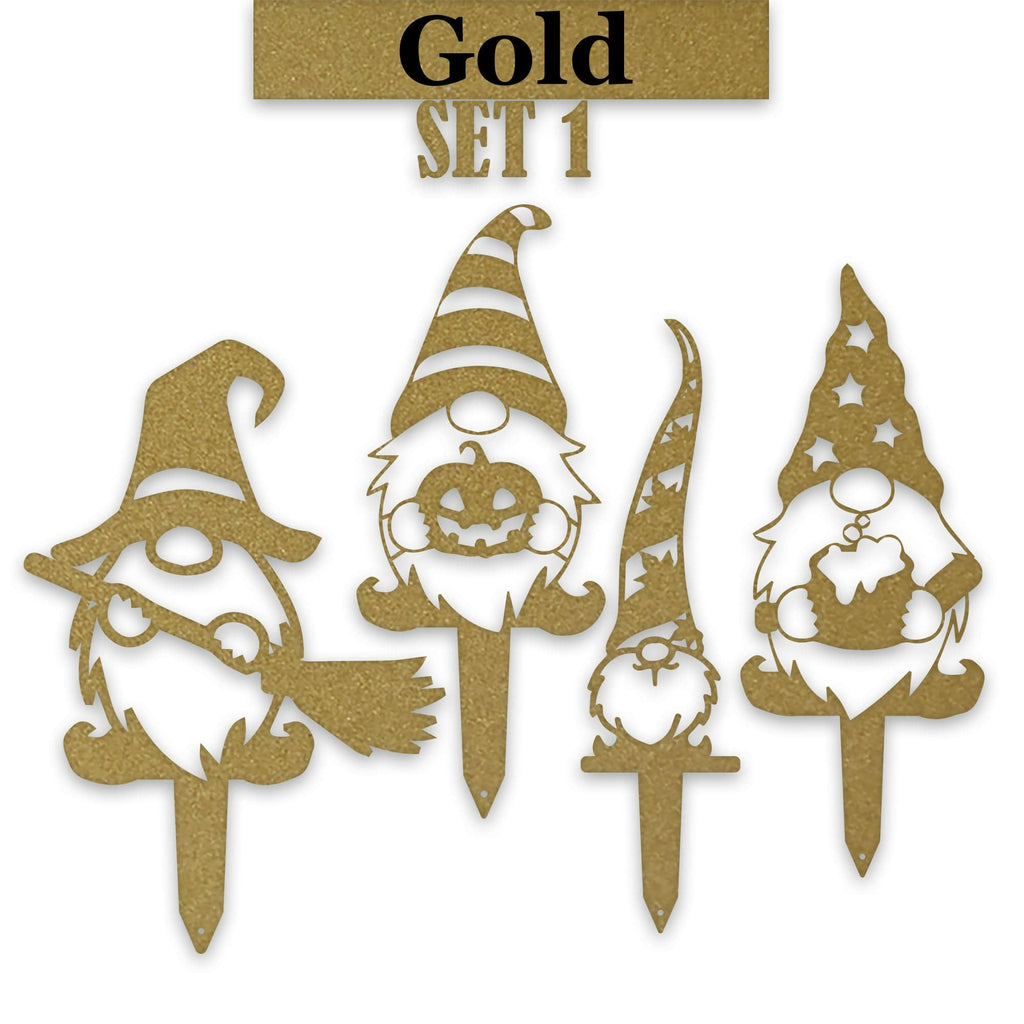 Gnome Fall Halloween Set - 4 Metal Yard Signs
