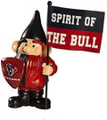 Houston Texans gnome with a black hat, red beard and logo shield, holding a Spirit of the Bull flag.